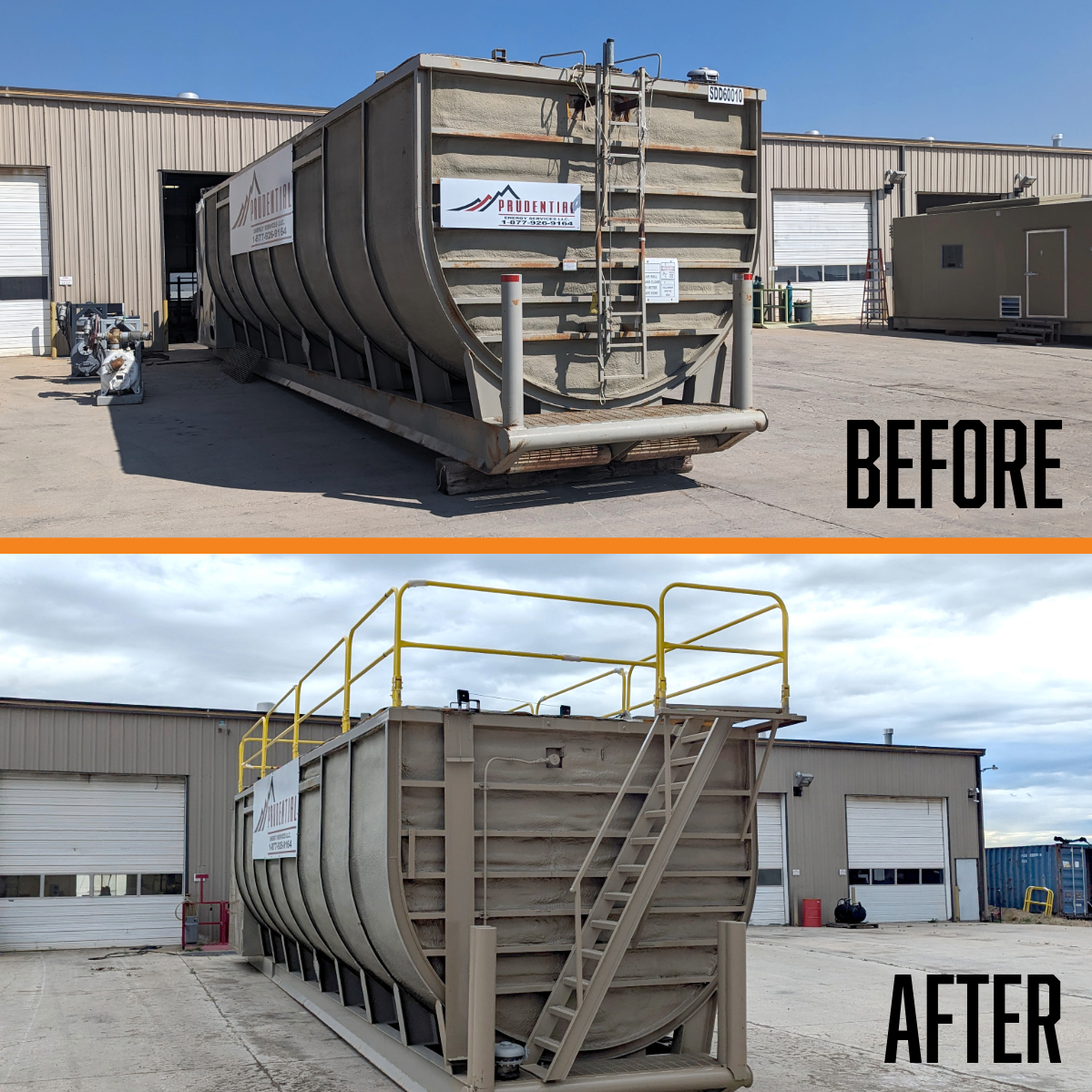 Before and After Image showing the work Paradigm Hydraulics did on a mud tank.